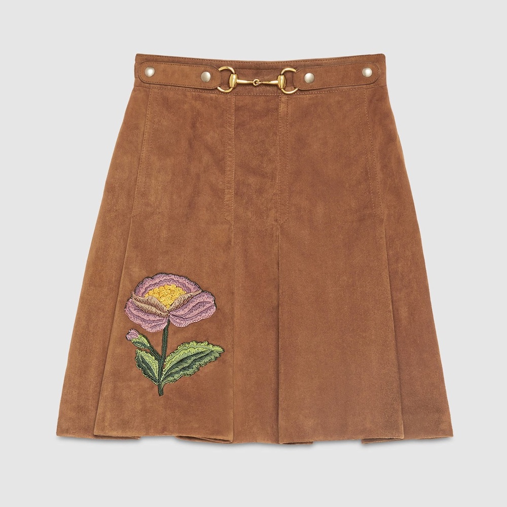 SOLD🪧Gucci Runway Suede Embroidered Skirt - Picture 3 of 14